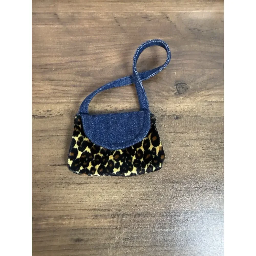 Vintage Build-a-Bear Outfit Top, Denim Shorts, Leopard Trim, Hat, Bag, & Sandals
